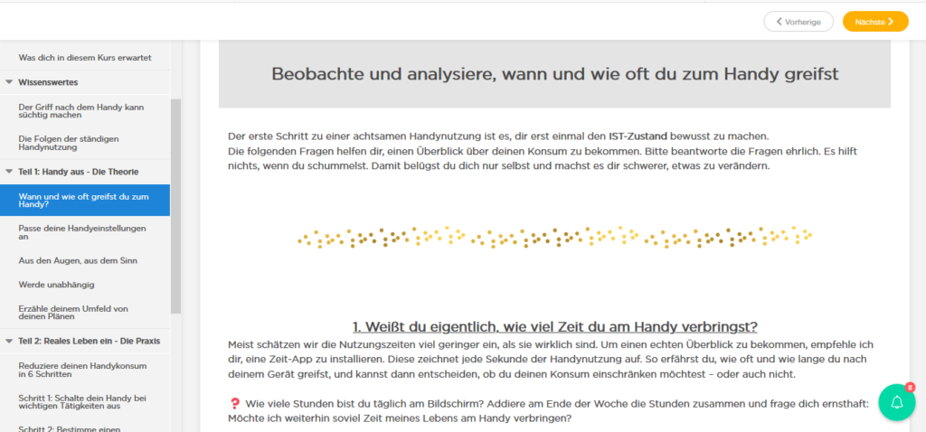 Onlinekurs "Handy aus! Reales Leben ein!" Die Glücksfinderin Glücksblog